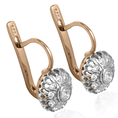 14k Rose Gold Diamond Earrings Russian Jewelry E1206
