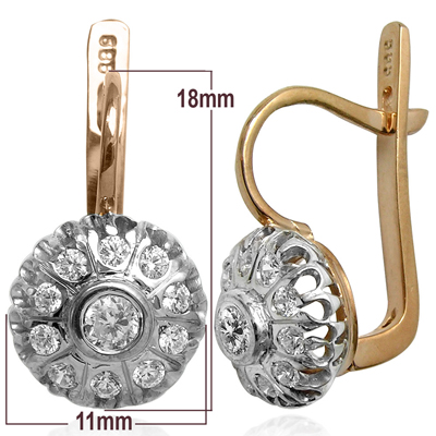 14k Rose Gold Diamond Earrings Russian Jewelry E1206
