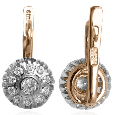 14k Rose Gold Diamond Earrings Russian Jewelry E1206
