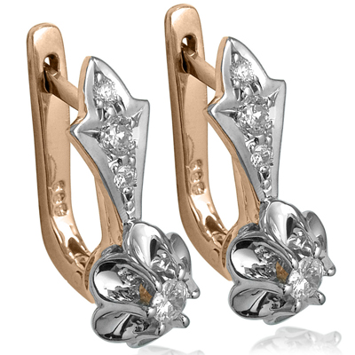 14k Gold Diamond Earrings old Russian styl Jewelry E1202