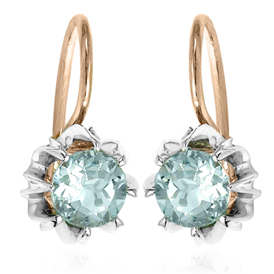 Russian Style Aquamarine Earrings in 14k Gold 585 E1211