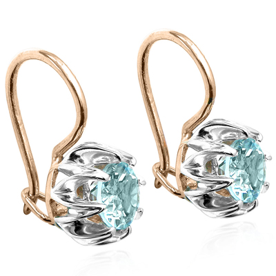 Russian Style Aquamarine Earrings in 14k Gold 585 E1211