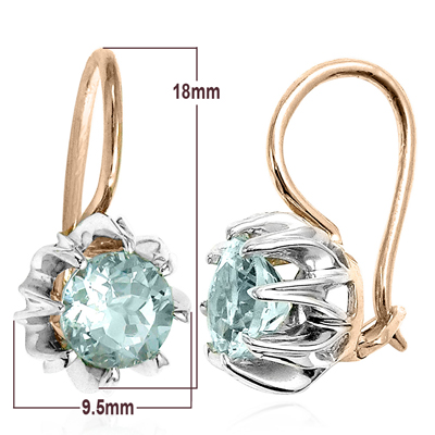 Russian Style Aquamarine Earrings in 14k Gold 585 E1211