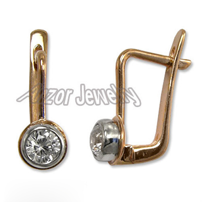 Russian Syle Diamond Earrings in 14k Rose gold 585 E1215 Russian Syle Diamond Earrings in 14k Rose gold 585 E1215