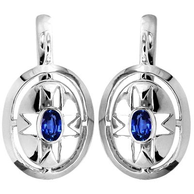 Russian Style Earrings Blue Sapphire Gold 585 E1227