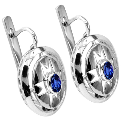 Russian Style Earrings Blue Sapphire Gold 585 E1227