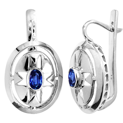 Russian Style Earrings Blue Sapphire Gold 585 E1227