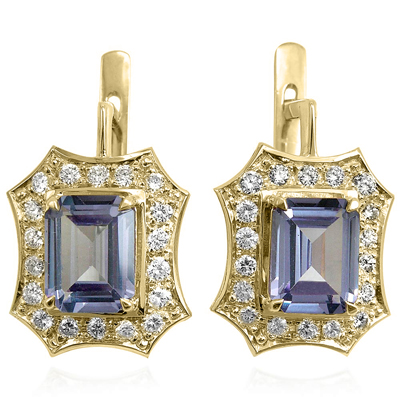 Russian Style Created Alexandrite Earrings 585 E1229