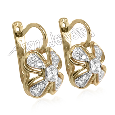 Russian Style Genuine Diamonds Earrings 14k Gold #E1272