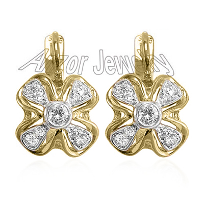Russian Style Genuine Diamonds Earrings 14k Gold #E1272