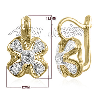 Russian Style Genuine Diamonds Earrings 14k Gold #E1272