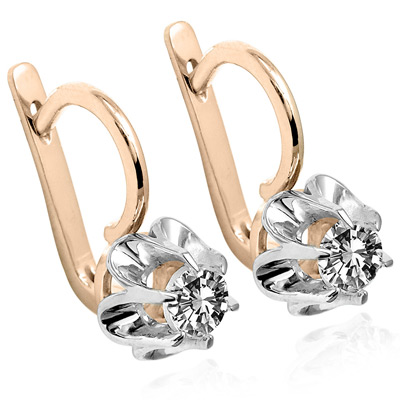 Russian Style Cubic Zirconia Earrings 585 E1276 Russian Style Cubic Zirconia Earrings 585 E1276