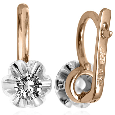 Russian Style Cubic Zirconia Earrings 585 E1276 Russian Style Cubic Zirconia Earrings 585 E1276