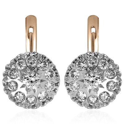 Russian Style Diamond Malinka Earrings 14k Solid Rose & White Gold #E1280