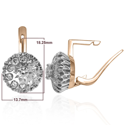 Russian Style Diamond Malinka Earrings 14k Solid Rose & White Gold #E1280