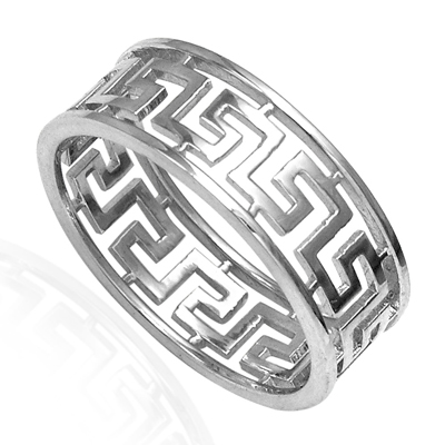 Men's 14k White Gold Greek Key Ring R1866