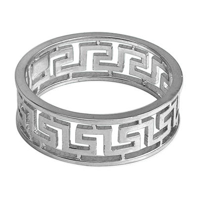Men's 14k White Gold Greek Key Ring R1866