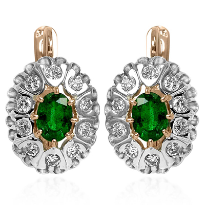 Russian Style Diamond emerald Earrings 585 E1282