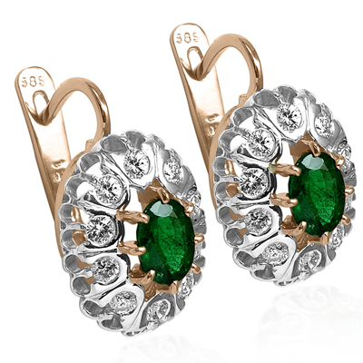 Russian Style Diamond emerald Earrings 585 E1282