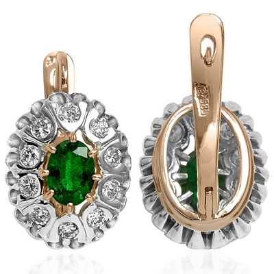 Russian Style Diamond emerald Earrings 585 E1282