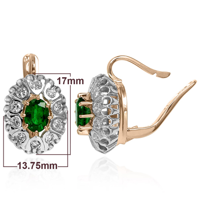 Russian Style Diamond emerald Earrings 585 E1282