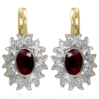 Russian Jewelry Ruby & Diamond Earrings 14K 585 E1283 Russian Jewelry Ruby & Diamond Earrings 14K 585 E1283