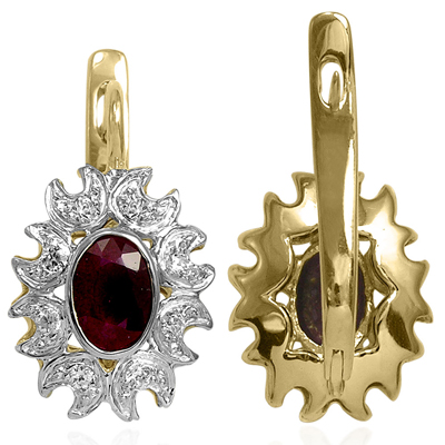 Russian Jewelry Ruby & Diamond Earrings 14K 585 E1283 Russian Jewelry Ruby & Diamond Earrings 14K 585 E1283