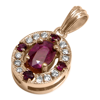 Russian Style Diamond Ruby Pendant 585 P919