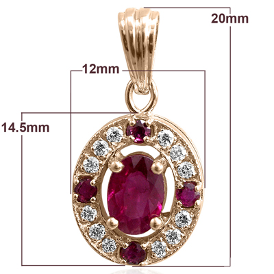 Russian Style Diamond Ruby Pendant 585 P919
