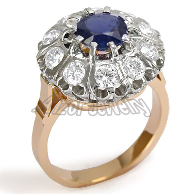 Russian Style Sapphire Diamond Ring 585 Rose Gold R1863
