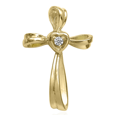 14K Solid Yellow Gold Genuine Diamond Cross Pendant #P918 14K Solid Yellow Gold Genuine Diamond Cross Pendant #P918