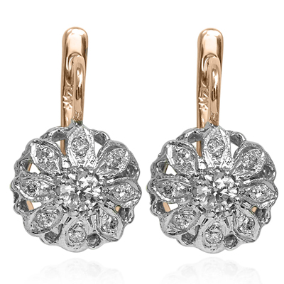 14k Rose Gold Diamond Earrings Russian Jewelry E1285