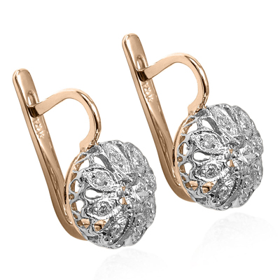 14k Rose Gold Diamond Earrings Russian Jewelry E1285