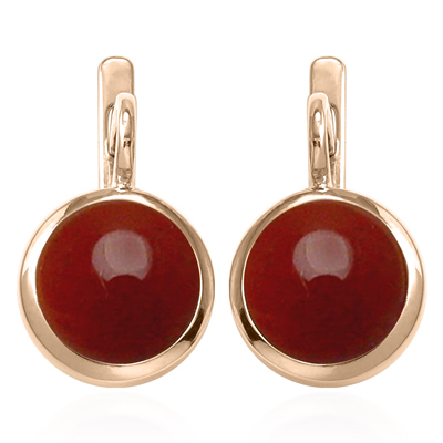 14k Solid Gold Carnelian Russian Style Earrings E1304
