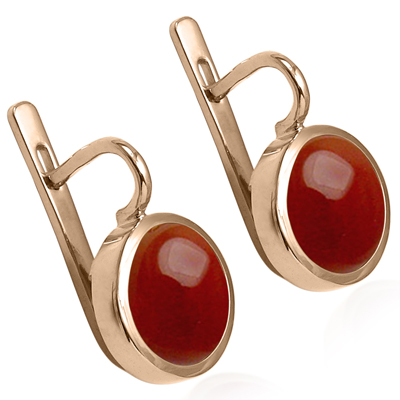 14k Solid Gold Carnelian Russian Style Earrings E1304
