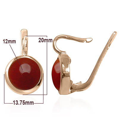 14k Solid Gold Carnelian Russian Style Earrings E1304