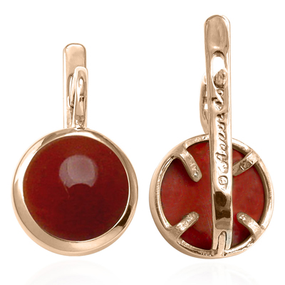 14k Solid Gold Carnelian Russian Style Earrings E1304