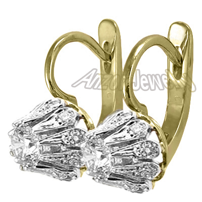 Genuine Diamonds, Russian Style Earrings 18k Gold #E1292 Genuine Diamonds, Russian Style Earrings 18k Gold #E1292