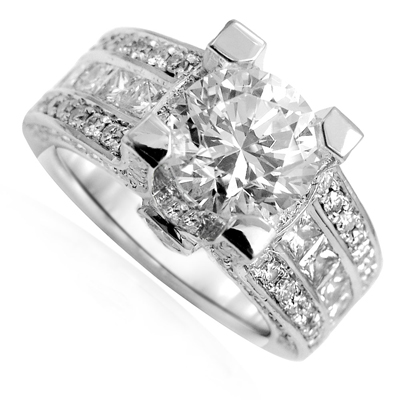 14k Gold Diamond & White Topaz Engagement Ring R1820