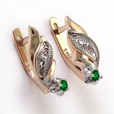 14k Rose Gold Emerald Russian Style Earrings  #E1250 14k Rose Gold Emerald Russian Style Earrings  #E1250