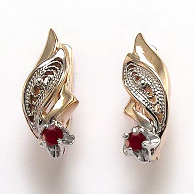 Russian Vintage Style Ruby Earrings 14k Rose Gold E1251