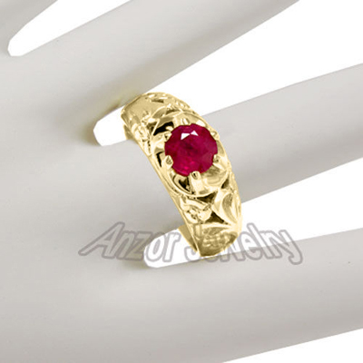 Men's 14k Yellow Gold Burma Ruby Ring R1821