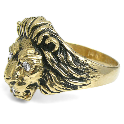 Men's Ring 14k Yellow Gold Lion Diamond Ring R1825 Men's Ring 14k Yellow Gold Lion Diamond Ring R1825