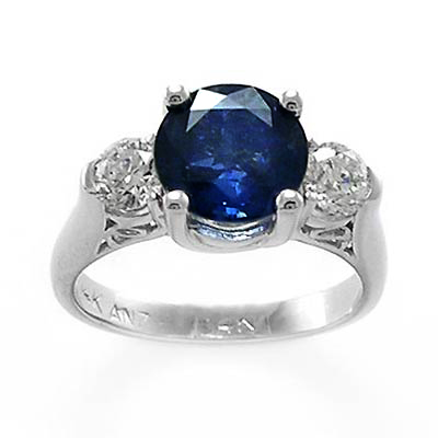 14k Gold Sapphire Diamond Three Stone Ring R1826