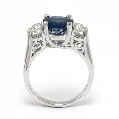 14k Gold Sapphire Diamond Three Stone Ring R1826