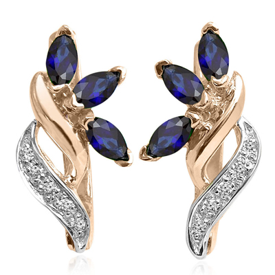 Russian style Sapphire and Diamond Earrings 14K #E1260 Russian style Sapphire and Diamond Earrings 14K #E1260