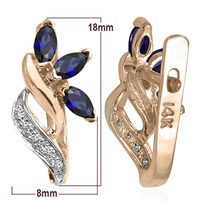 Russian style Sapphire and Diamond Earrings 14K #E1260 Russian style Sapphire and Diamond Earrings 14K #E1260