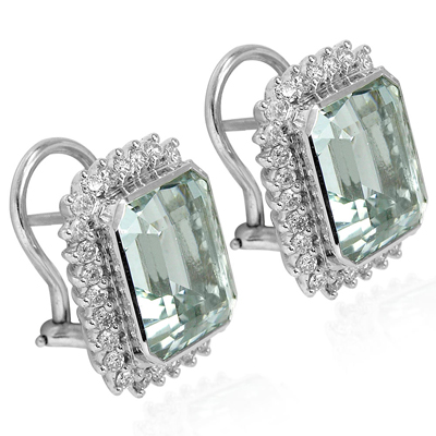 14k Russian Style Diamond and Aquamarine Earrings E1257