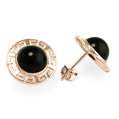 14k yellow Gold Black Onyx Greek Key  Earrings #E1261