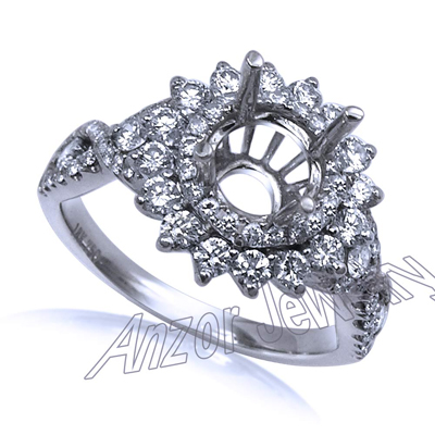 14k White Gold Diamond Ring Setting R1842